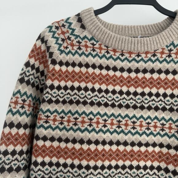 J.Crew Sweater Mens Medium Fair Isle Lambswool Knit Nordic Grandpa Crew Neck - Picture 11 of 16